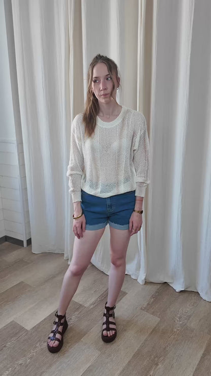 Maille Lise - Pull ajouré écru léger style décontracté