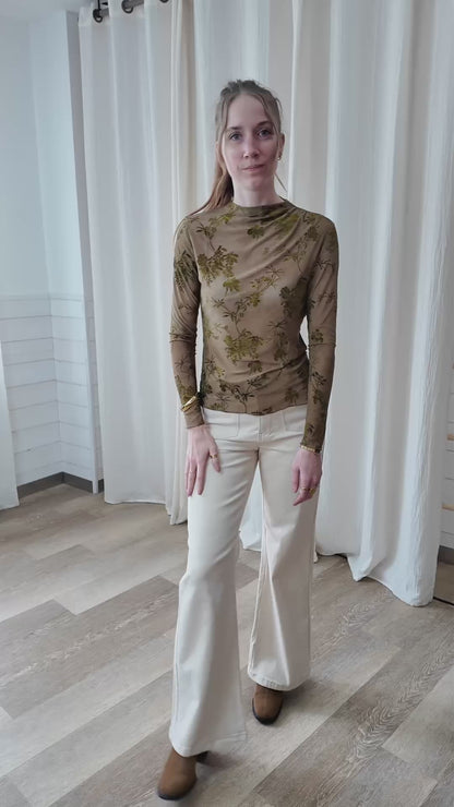 Top en mesh imprimé floral - Haut transparent manches longues
