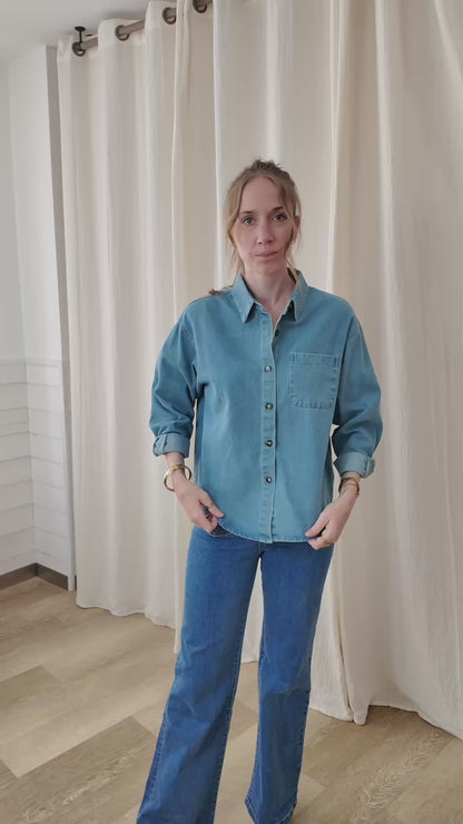 Chemise Angie - Chemise en jean oversize broderie florale dos