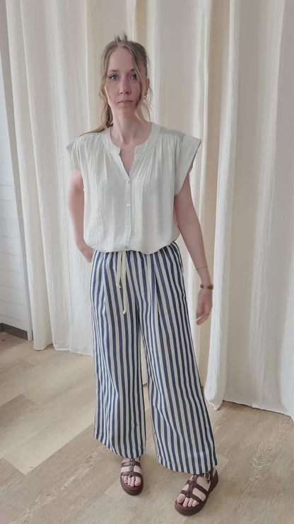 Pantalon Carole - Pantalon large rayé bleu et blanc