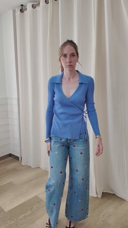 Pull Cheryl - Pull cache-cœur côtelé à col chemise