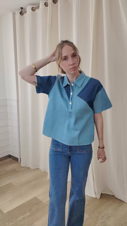 Chemisier Juliette - Blouse polo denim bicolore manches courtes