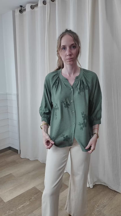 Blouse Coralie - Blouse fluide brodée fleurs manches 3/4
