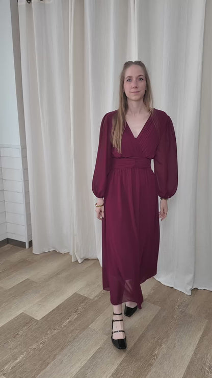 Robe habillée en mousseline - Robe longue plissée col V