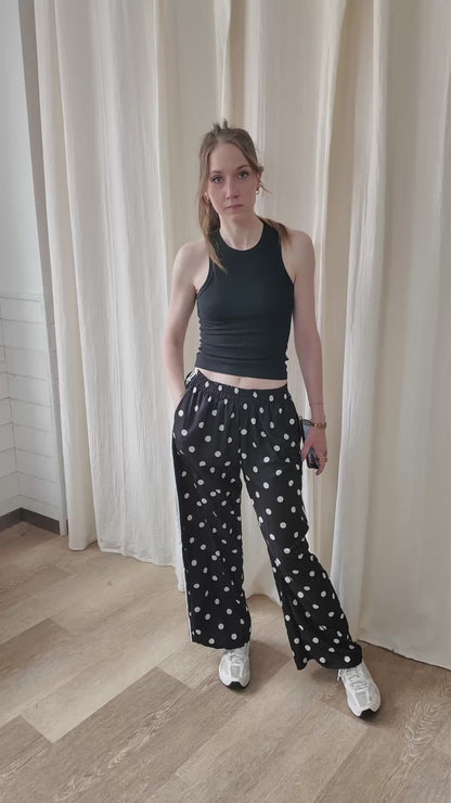 Pantalon Doti - Pantalon large fluide à pois avec bandes latérales