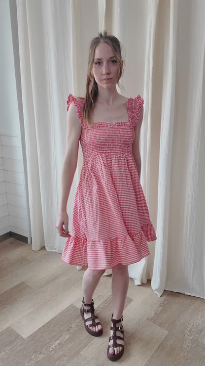 Robe Elisabeth - Robe vichy smockée à volants et bretelles