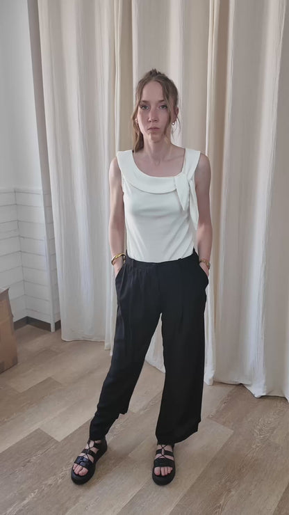 Pantalon Sofia - Pantalon large fluide noir taille élastique