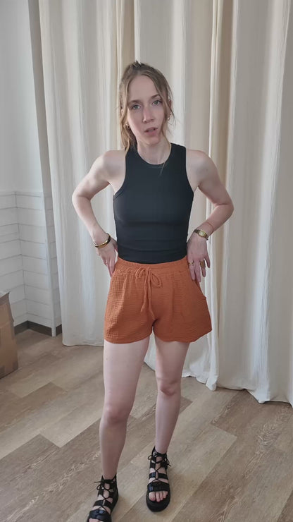 Short Dani - Short en gaze de coton fluide taille élastique