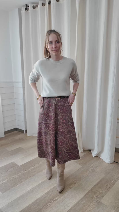 Jupe midi motif cashmere - Jupe évasée imprimé paisley bohème