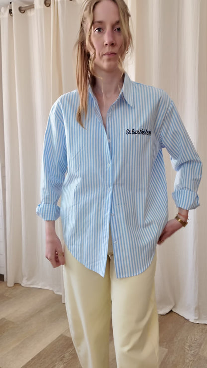 Chemise St Barthélemy – Chemise rayée oversize femme avec broderie