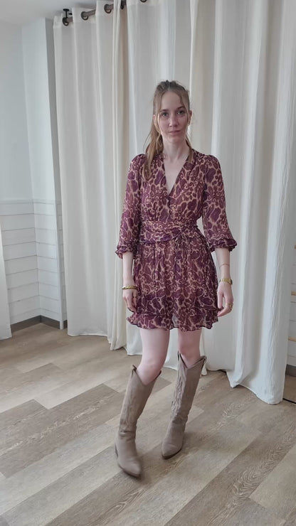 Robe imprimé cashmere - Robe courte bohème cache-coeur volantée