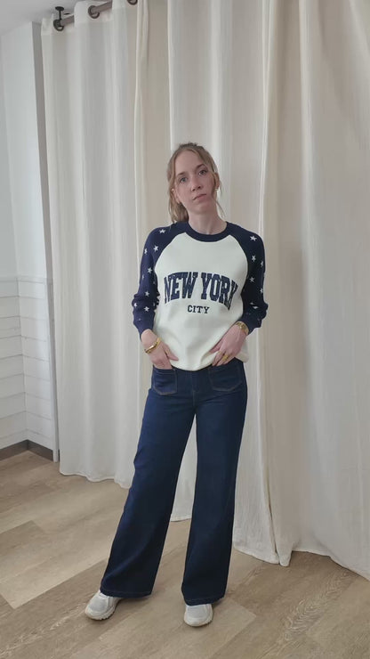 Pull New York - Pull bicolore blanc et bleu marine étoiles