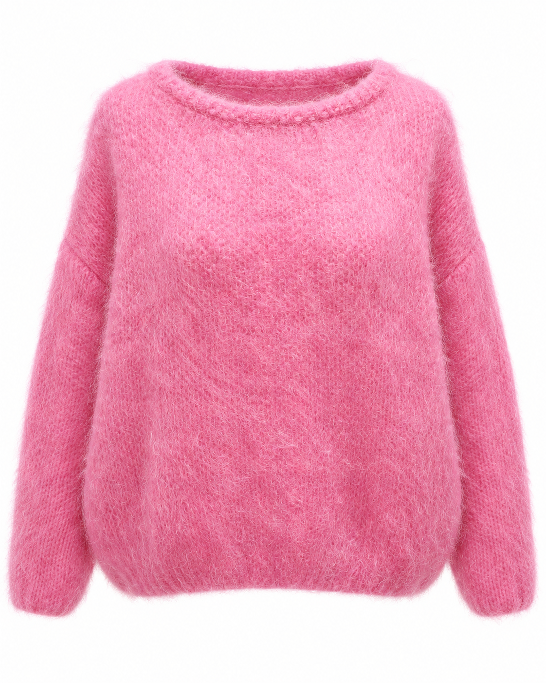 Pull rose en kid mohair doux et moelleux coupe oversize col rond femme hiver