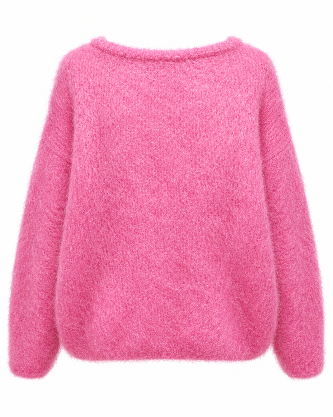 Pull rose vif en kid mohair duveteux coupe oversize col rond femme - Pull Isa maille douce hiver