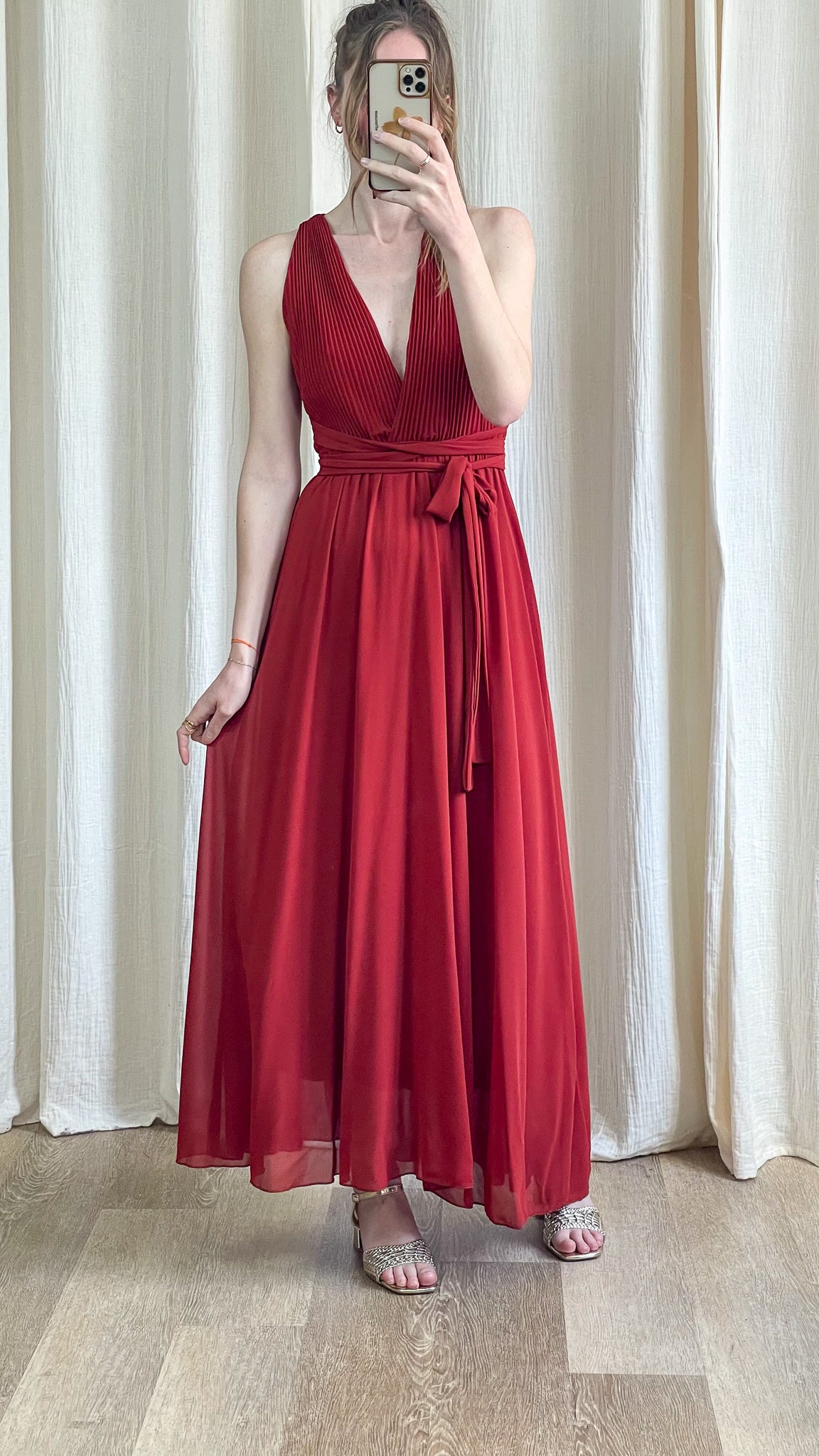 Robe longue multiposition brique April pour invitée de mariage