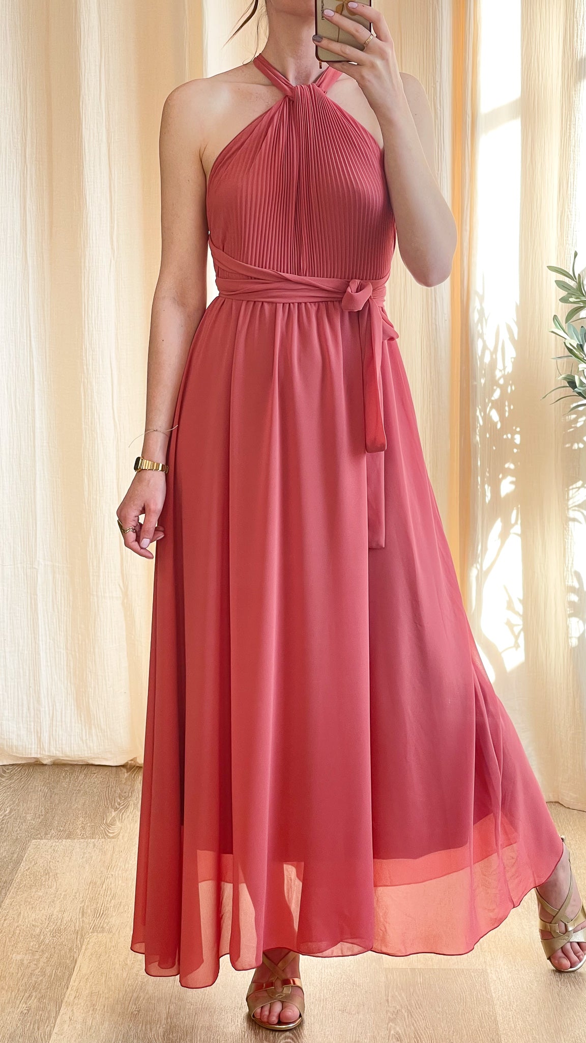 Robe longue multiposition vieux rose April pour mariage