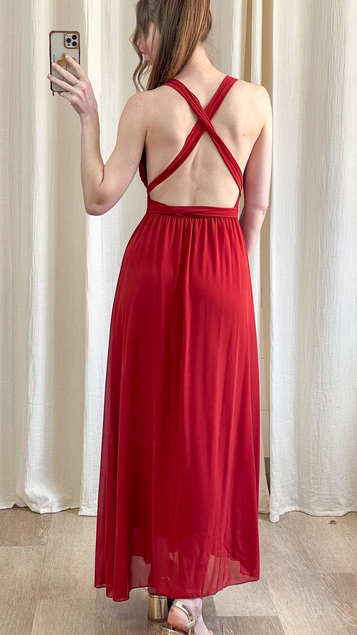 Robe April multiposition brique avec dos croisé élégant