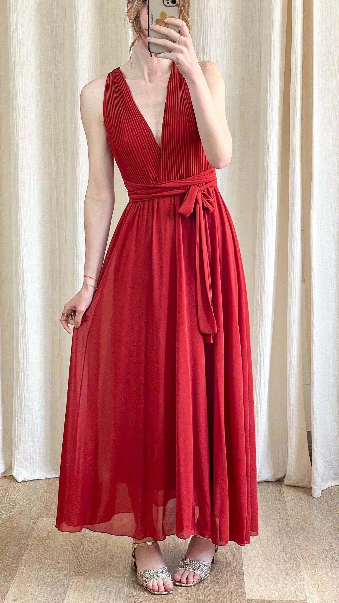 Robe April longue multiposition couleur brique pour cérémonie