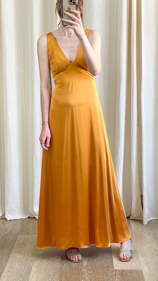 Robe Assia robe longue satinée orange élégante invitée mariage