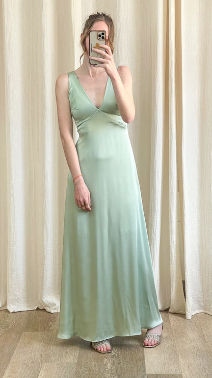 Robe Assia robe longue satinée vert d’eau élégante invitée mariage