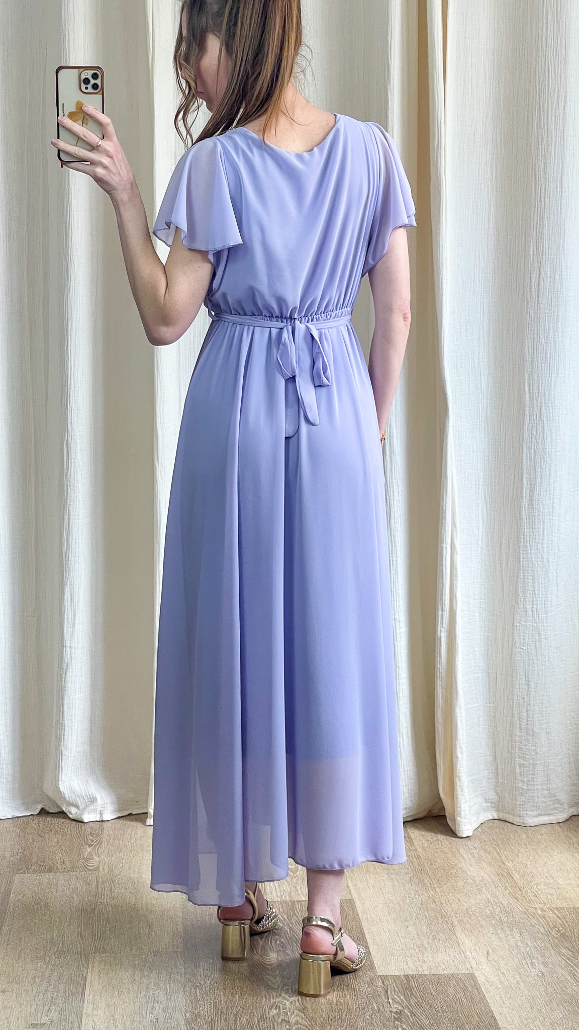 Robe Chloé robe longue fluide lilas vue de dos taille élastiquée