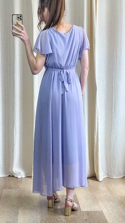 Robe Chloé robe longue fluide lilas vue de dos taille élastiquée