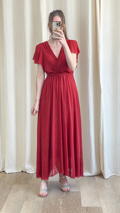 Robe Chloé robe longue fluide couleur rouille élégante pour invitée de mariage