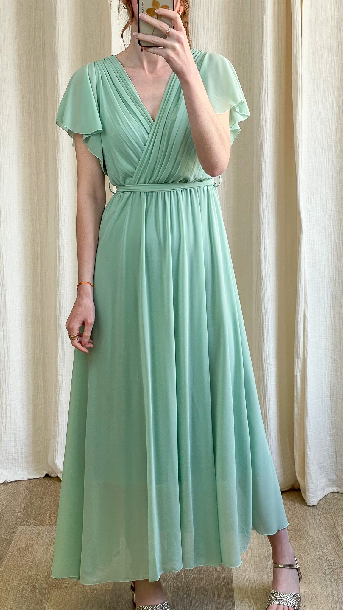 Robe Chloé robe longue fluide vert d’eau élégante pour cérémonie