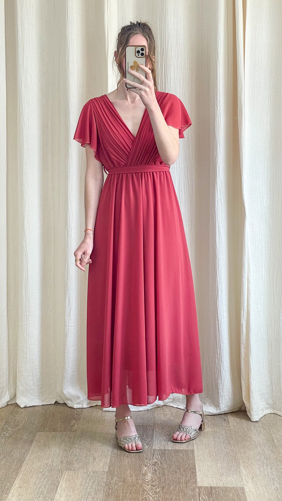 Robe Chloé robe longue fluide vieux rose élégante pour invitée de mariage