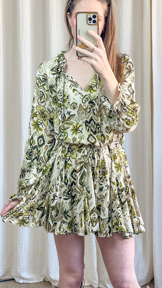 Robe femme imprimé vert jupe fluide en mouvement tissu léger