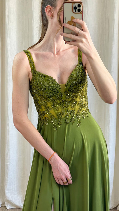 Décolleté brodé avec sequins robe Lana – robe longue cérémonie élégante