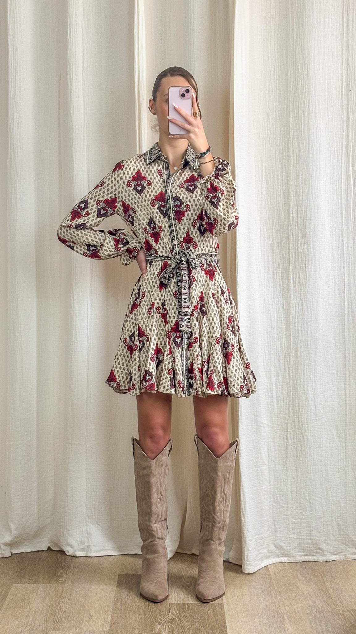 Robe Milla courte imprimé bohème fluide ceinturée femme