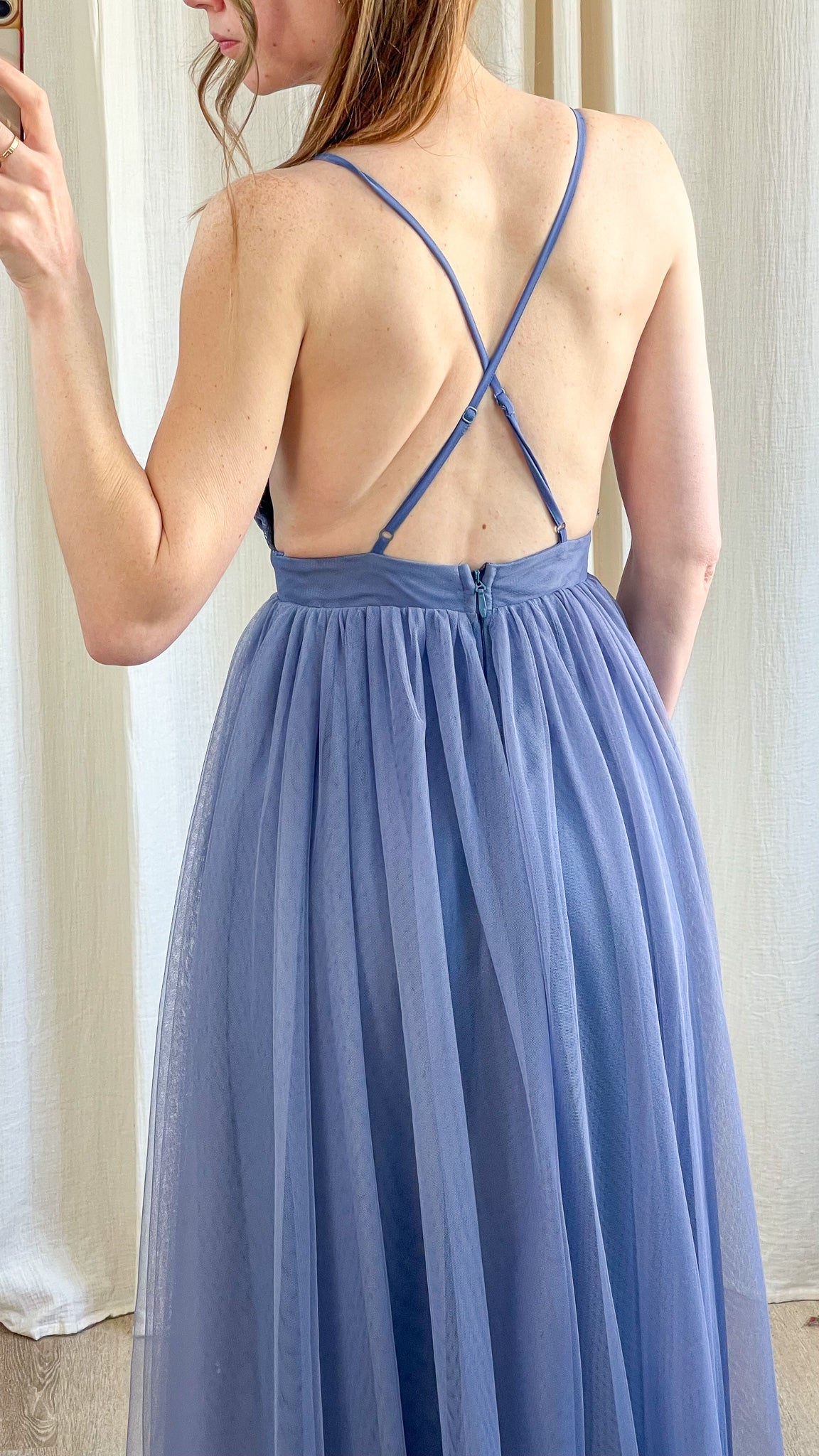 Dos robe Océane avec bretelles croisées et fermeture zip – robe longue cérémonie femme
