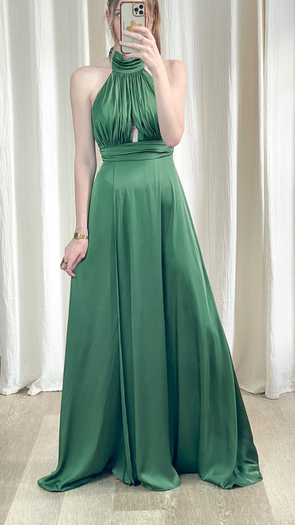 robe demoiselle d’honneur vert eucalyptus fendue