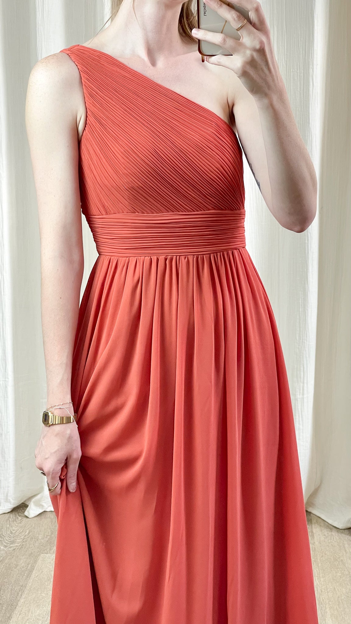 robe terracotta décolleté asymétrique cérémonie