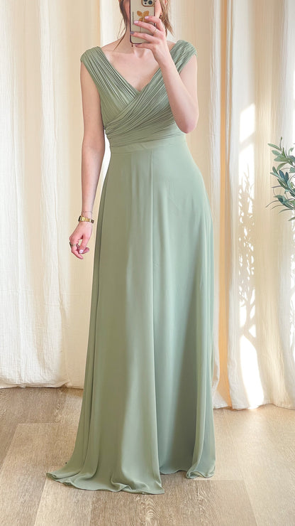 robe demoiselle d’honneur vert sauge fendue