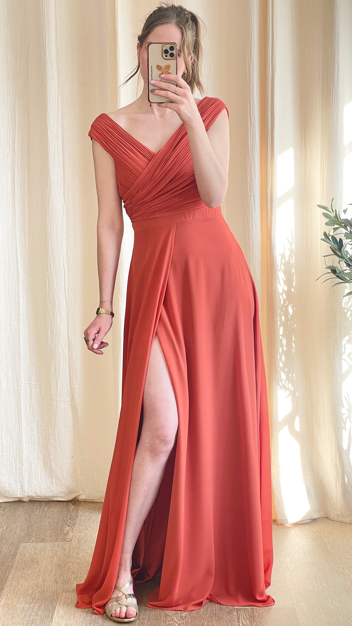 robe demoiselle d’honneur terracotta fendue
