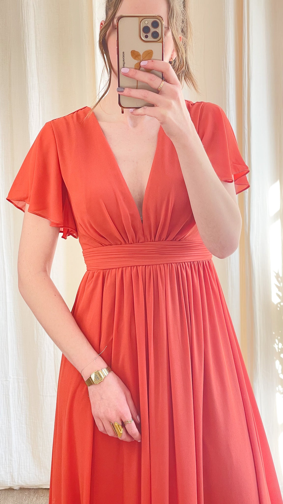 robe demoiselle d’honneur terracotta manches papillon