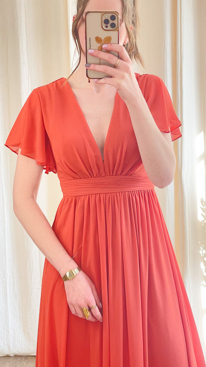 robe demoiselle d’honneur terracotta manches papillon