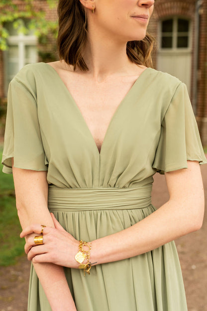robe longue fluide mariage été vert sauge