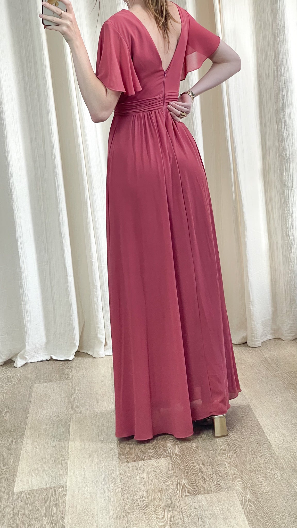 robe invitée mariage vieux rose fluide
