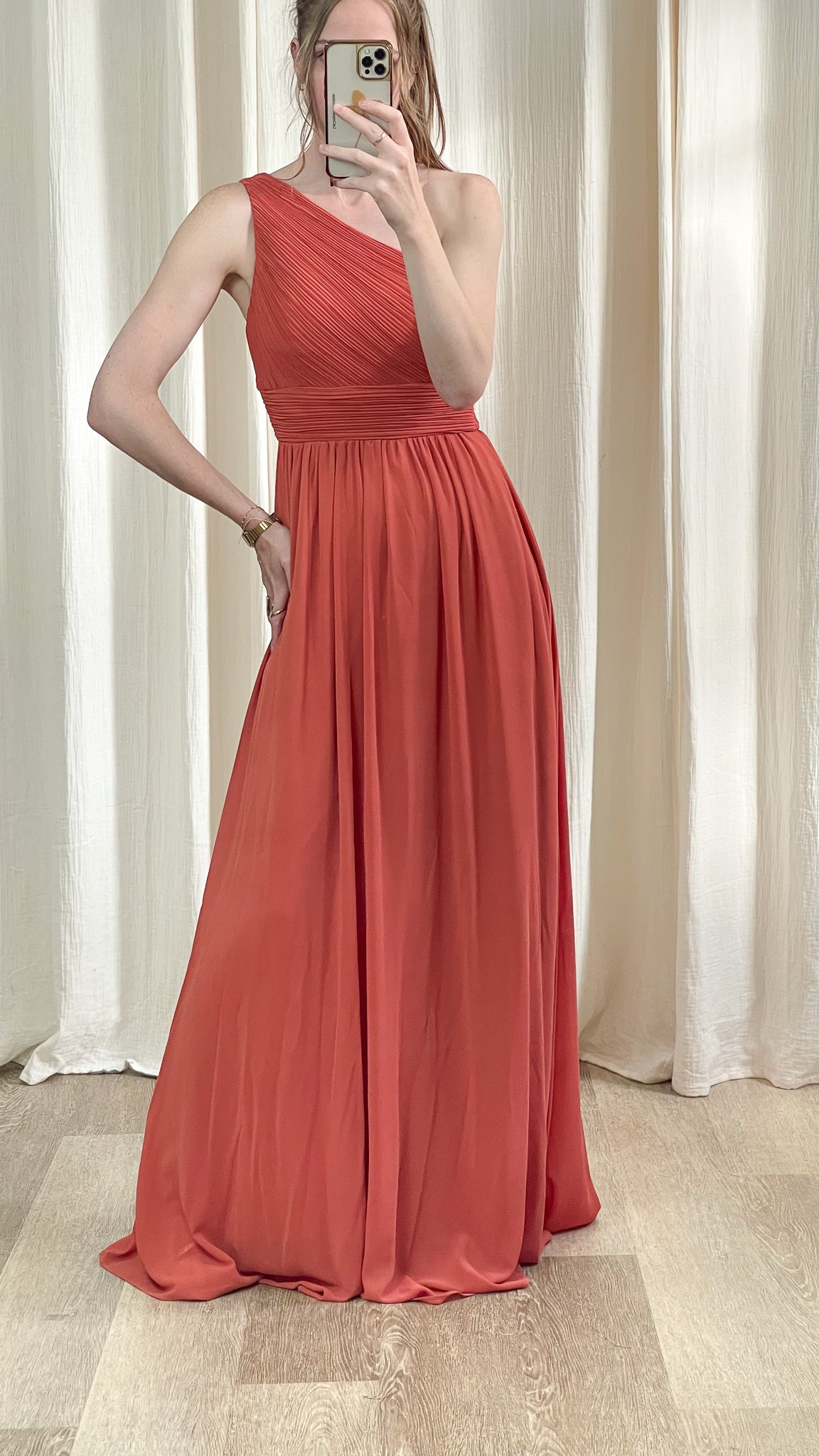 robe demoiselle d’honneur terracotta one shoulder