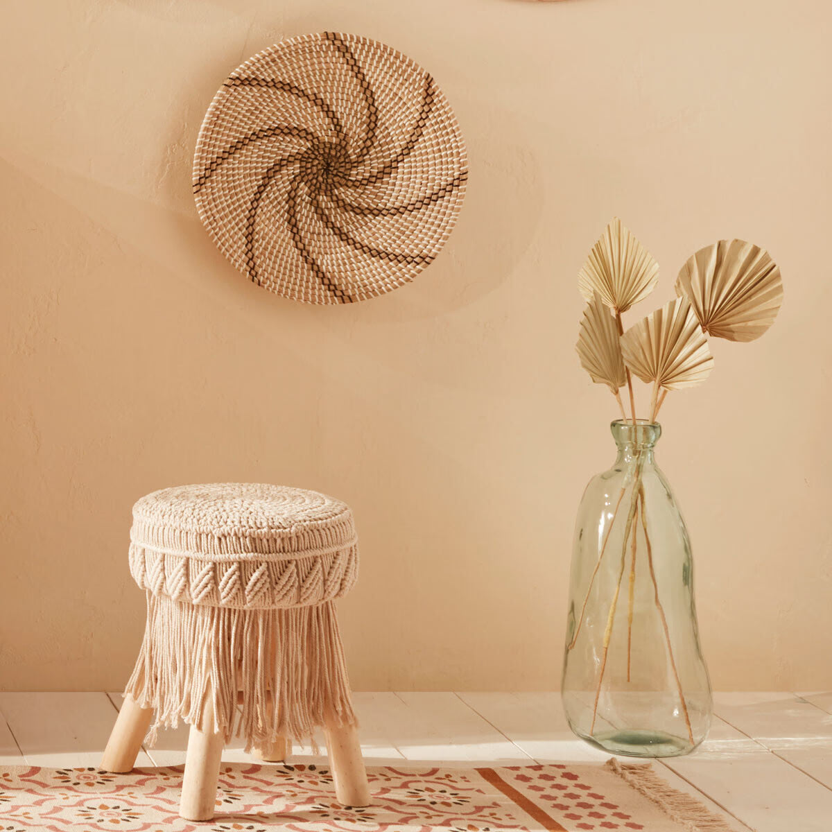 Tabouret macramé en bois Iram