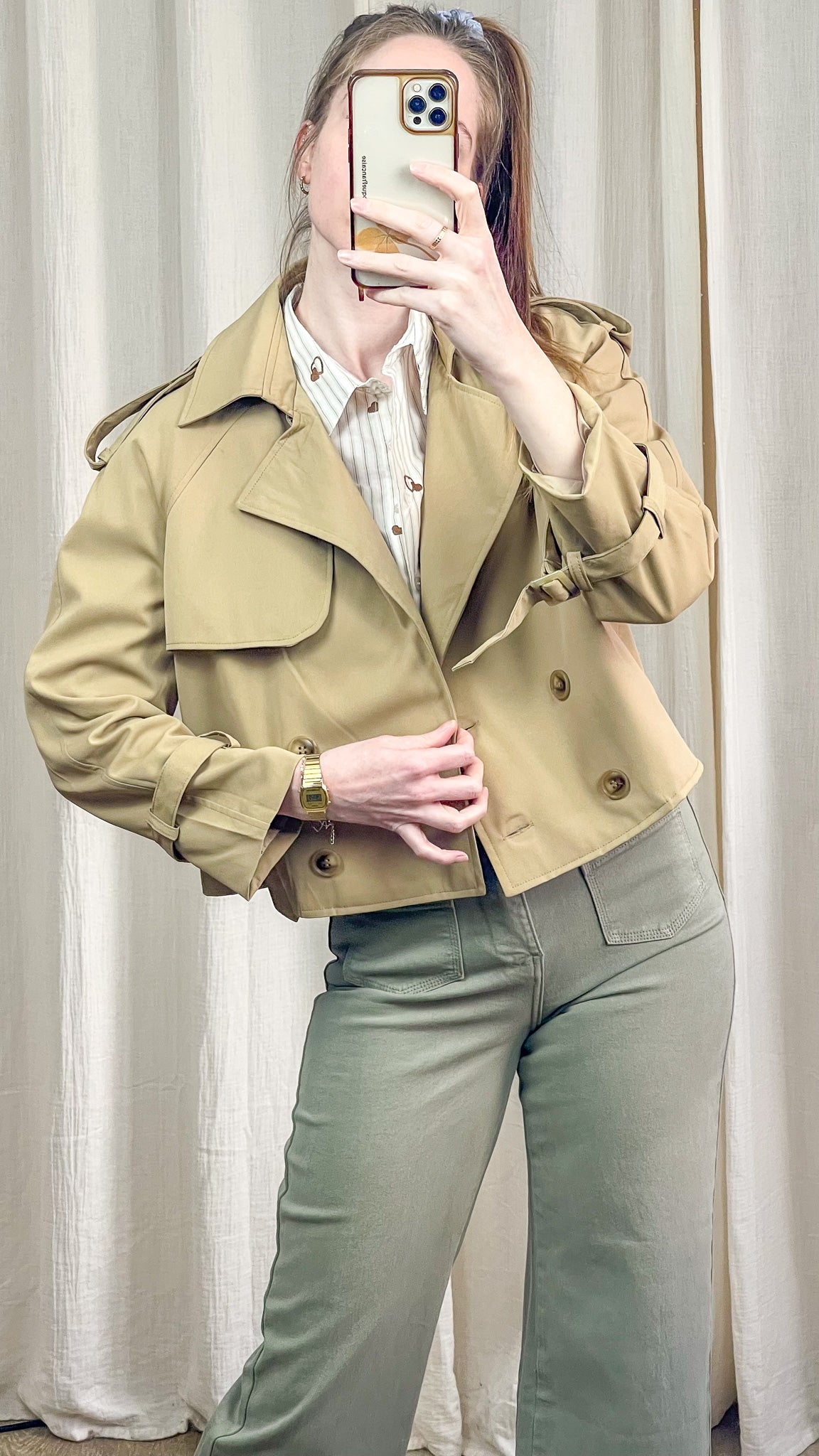 Détail boutons trench femme beige double boutonnage